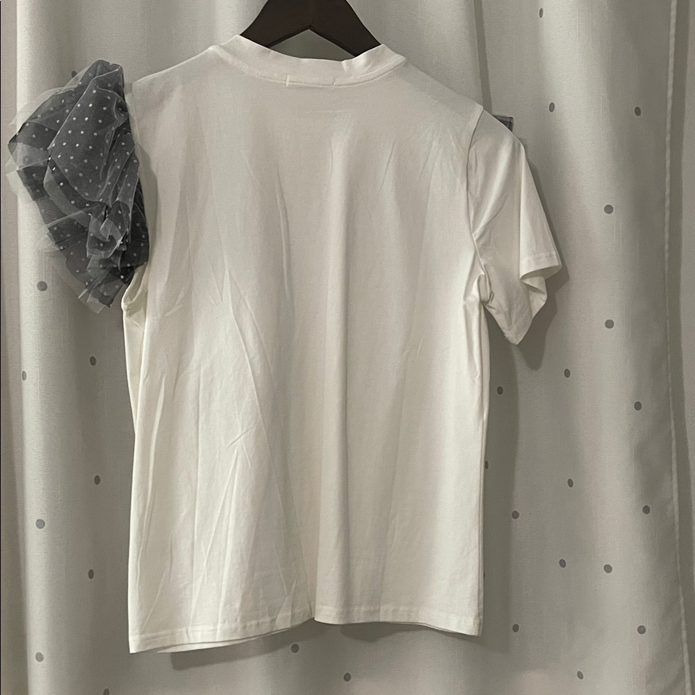 Elegant White and Gray Ruffle Top - Picture 7 of 7